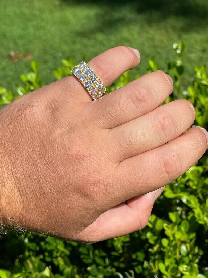 Good Quality Customized 10mm Width S925 Silver Vermeil Iced Tennis Hip Hop Moissanite Rings