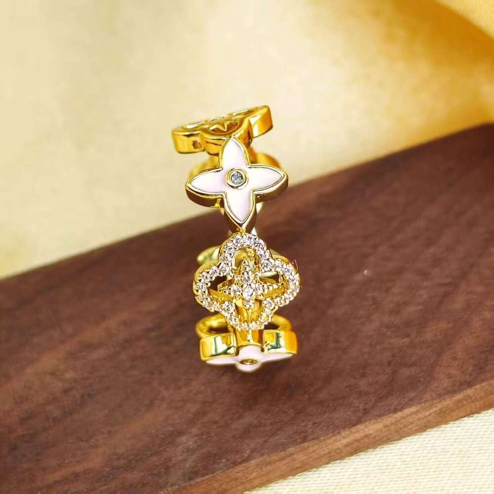 Dripping oil full diamond Four Leaf Clover Designer Jewelry For Women Adjustable light luxury High-end No Fade Ring Party Gift Freeship - view 4