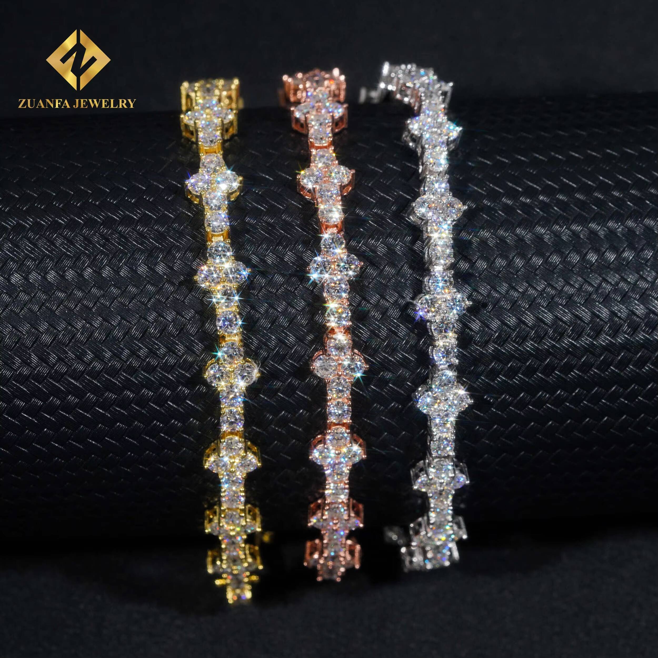 Pass Diamond Tester 3mmWholesale Price Iced Out Hip Hop S925 Silver VVS1 Moissanite Diamond Cross Hip Hop Tennis Chain Bracelet