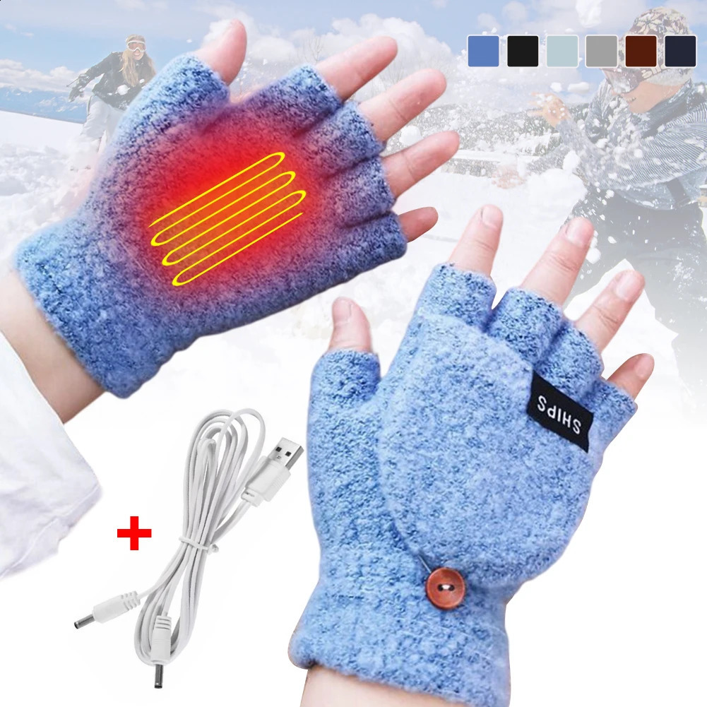 Winter Heated Gloves USB Electric Heating Ski Gloves Adjustable Temperature Cycling Gloves For Men Women Bike Motorcycle Gloves 251027