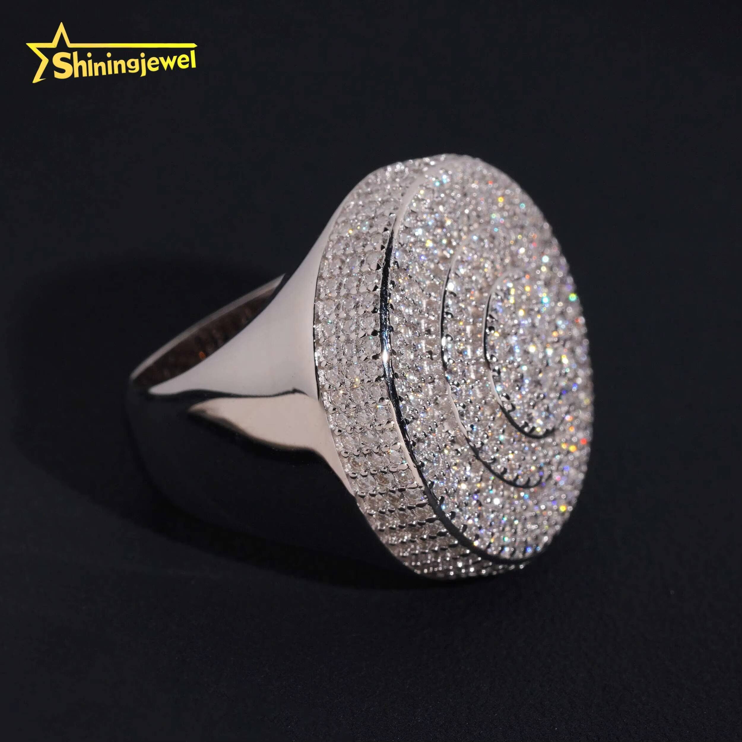 Fashion Jewelry Gold Plated Solid 925 Sterling Silver Sparkling Hip Hop Men Custom Diamond Rings Iced Out Moissanite Ring