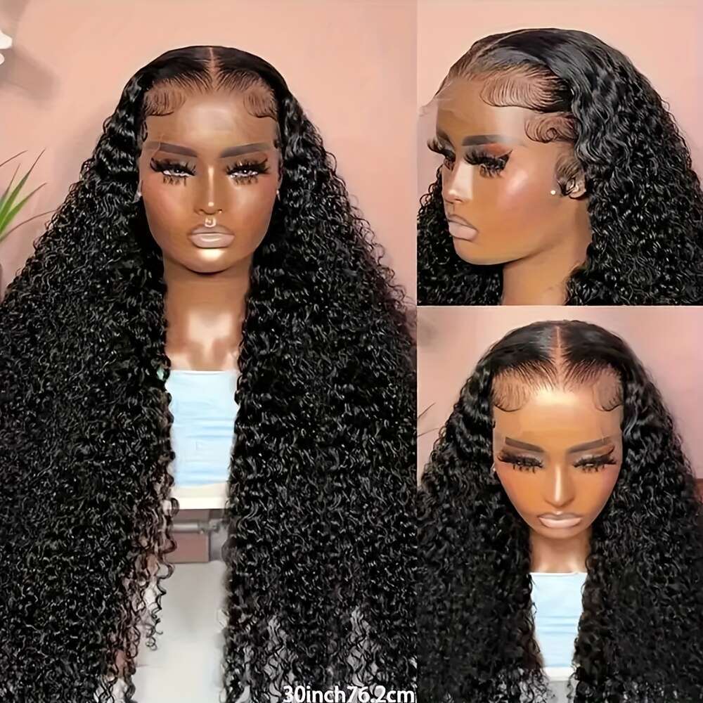 Brazilian Virgin Human Kinky Front 4X4x1 Transparent HD Lace Frontal Wig Wave For Women Pre Plucked With Baby Hair 200% Density Natural Black Color Cu