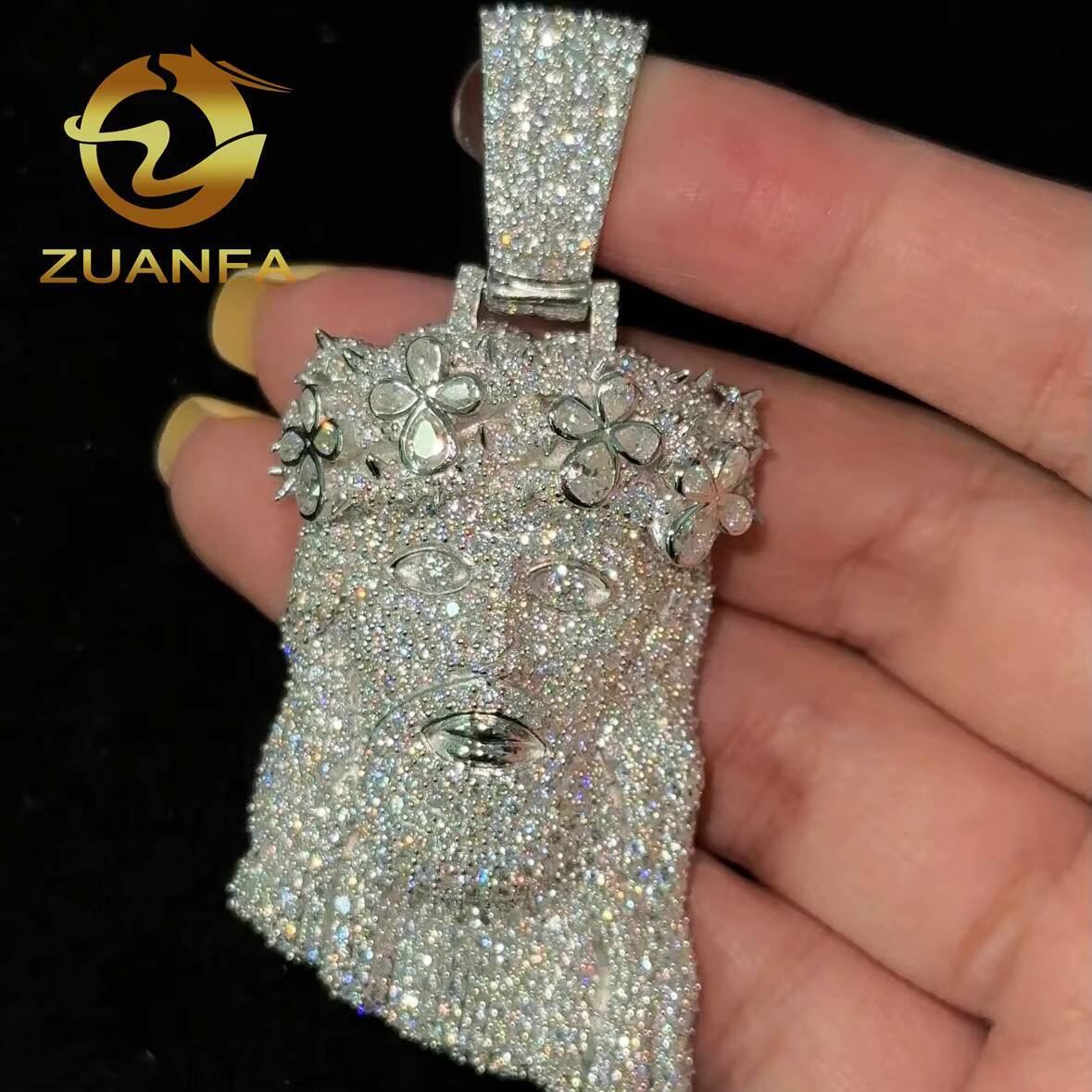 Fast Shipping 10mm Cuban Link Moissanite Chain Hip Hop Jewelry with Jesus Head Pendant Cuban Link 925 Silver Iced Out Cuban Set