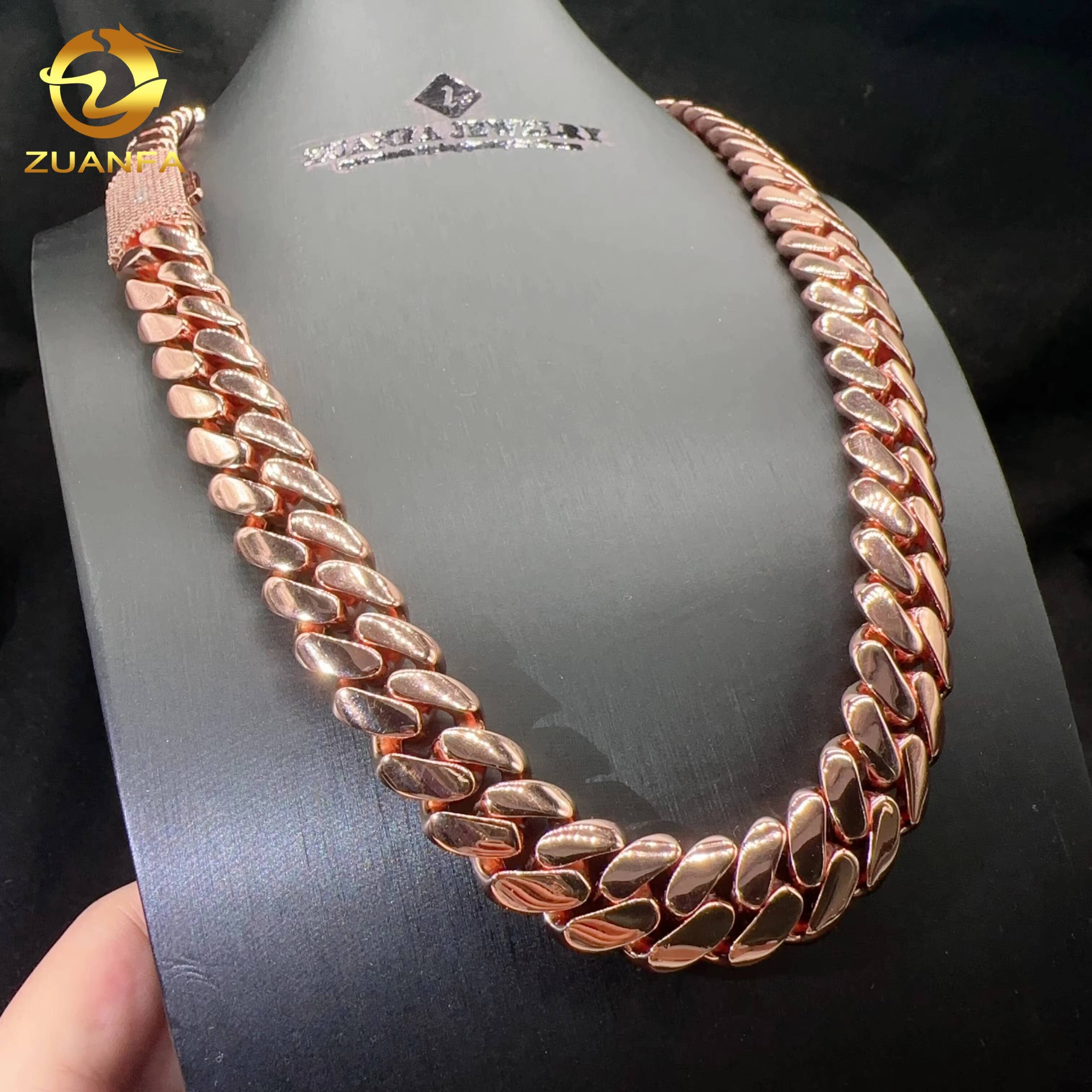 16MM Width Sterling Silver 925 Cuban Chain VVS Moissanite Diamond Lock Hip Hop Real Gold Plated Plain Cuban Link Chain