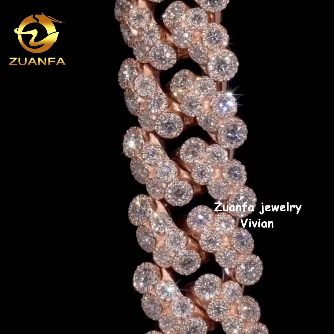 Iced Out 20mm VVS Moissanite Diamond Sterling Silver 925 Cuban Link Moissanite Hip Hop Cuban Link Chain Necklace