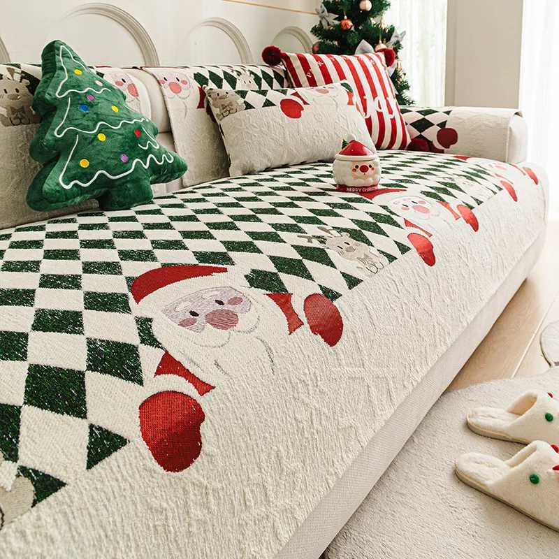 Christmas Thick Checkered Printed Sofa Cushion Comfort NonSlip Couch Covers for Living Room Holiday Atmosphere Home Accessories C251028