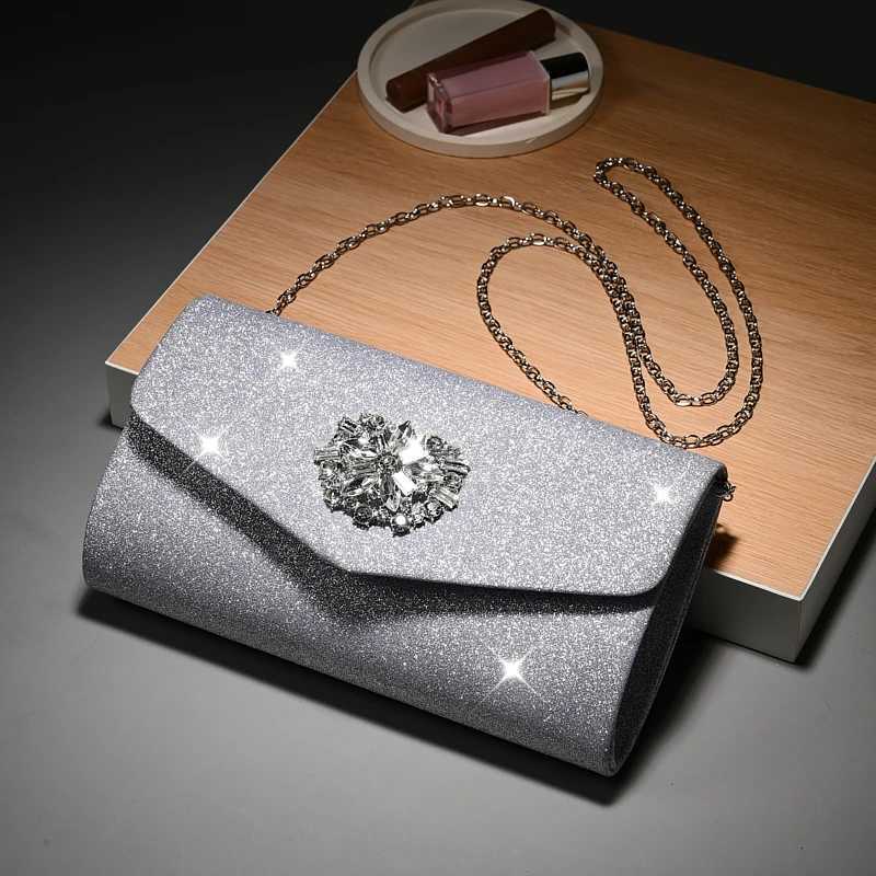 Ladies Formal Handbag Sparkly Rhinestone Clutch Purses with Chain Shoulder Women Evening Bags Floral Design H251027