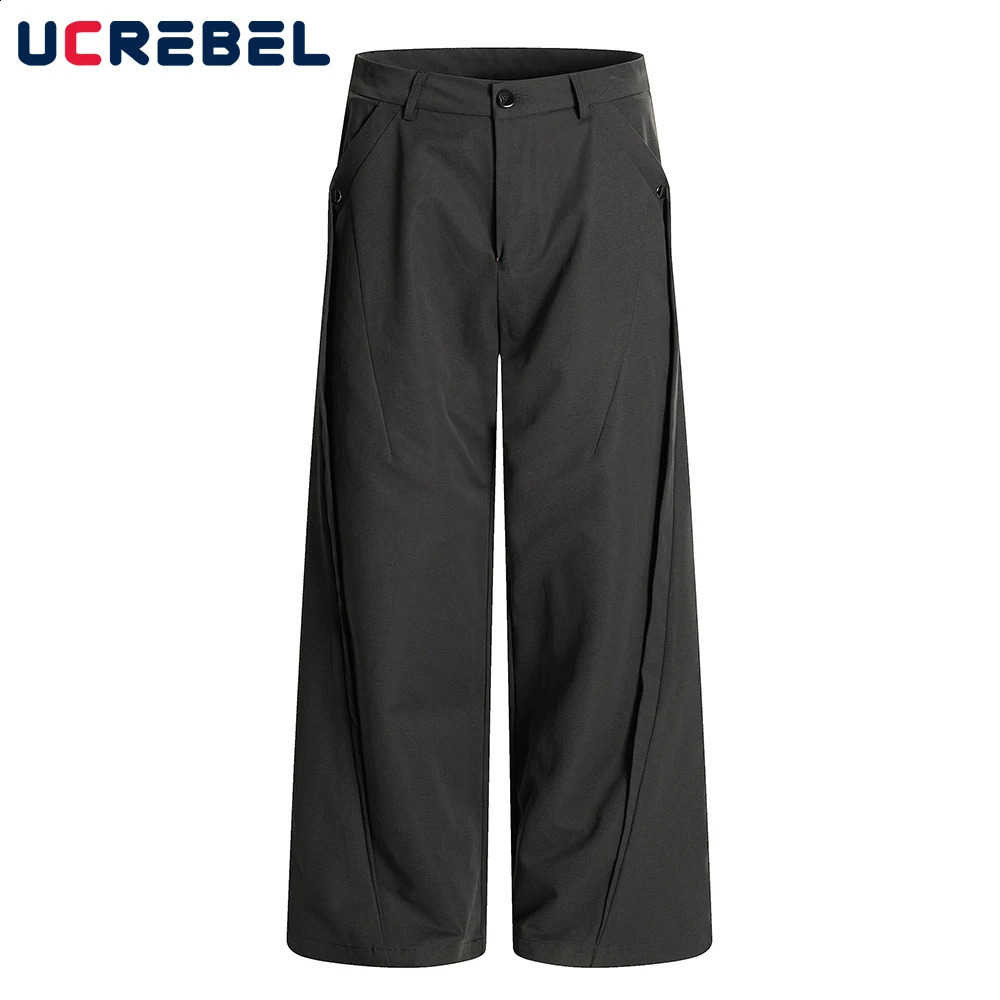 SolidColor Pleated Suit Pants Mens Autumn Retro High Street Loose Straight Wide Leg Casual Trousers Men 251027