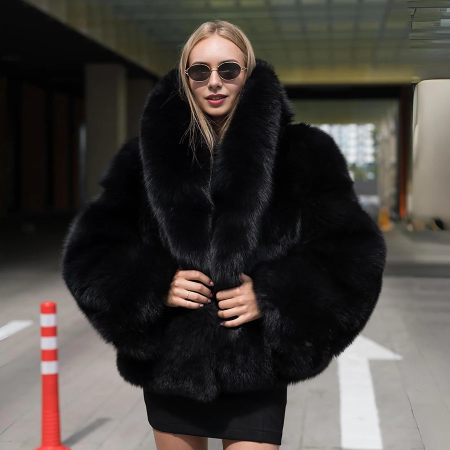 Black Fox Fur Jacket Women Genuine Fox Fur Coat High Quality Warm Fur Jacket Woman 251027