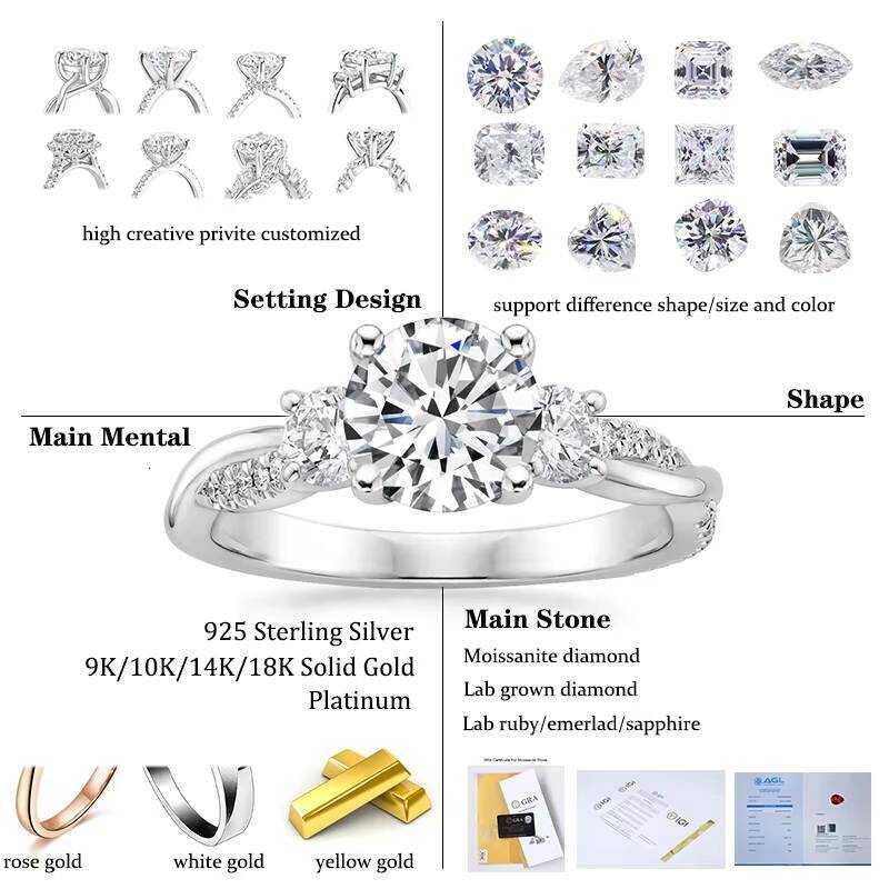 9K 10K 14K 18K Lab Diamonds Rings IGI Certificate Pear Shape E VS Lab Grown Diamond Ring for Wedding Engagement