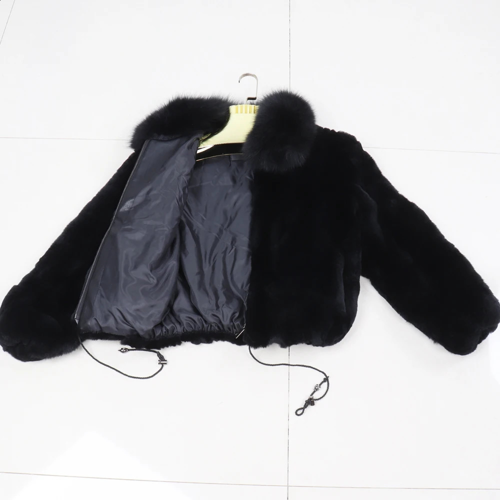 Women Winter Thick Warm Soft Quality Rex Rabbit Fur Coat Rex Rabbit Fur Jacket With Fox Fur Collar Overcoat 251027