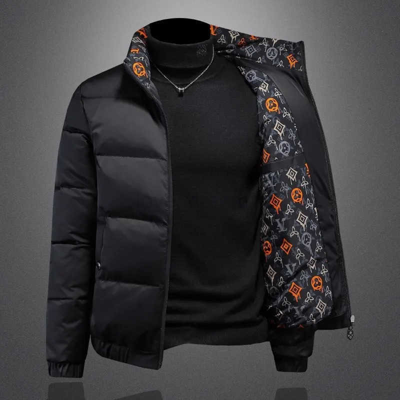 Mens Stand Collar White Duck Down Jacket Glossy Surface Warm Outerwear Casual Trendy Korean Slim Fit Autumn Winter New Style T251028