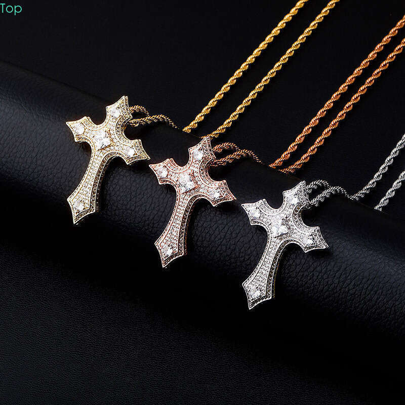 Cross Pendant Full Moissanite chain Personality Hip-Hop Necklace Gold Jewelry