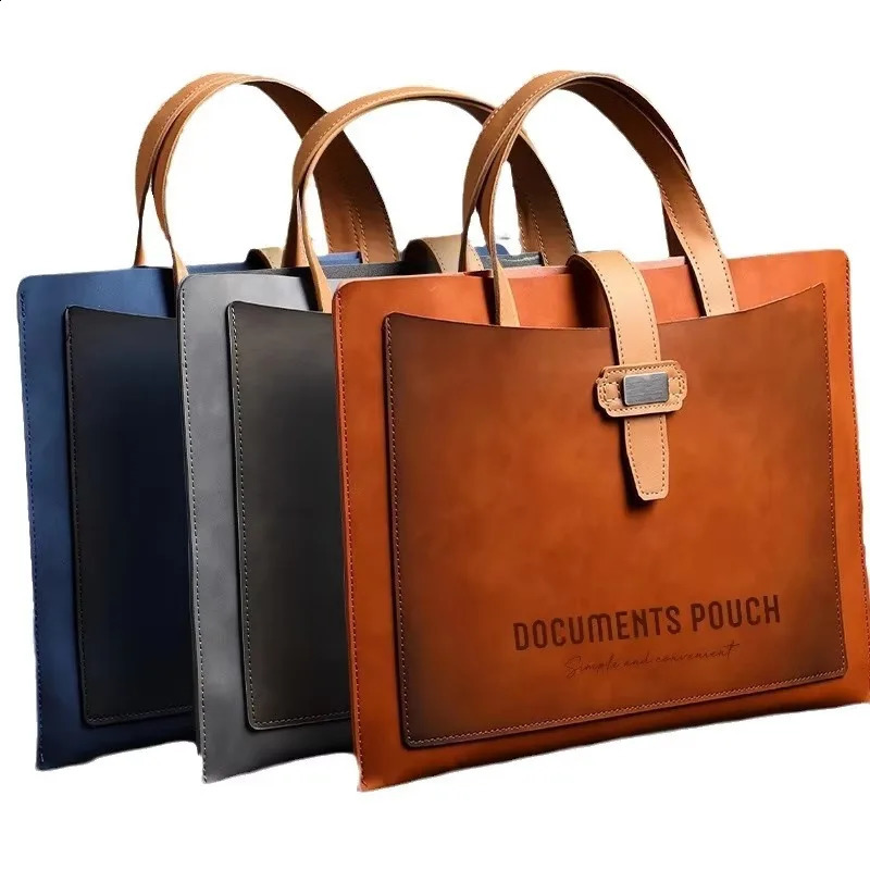 1pcs A4 PVC Leather File Folder Waterproof Business Briefcase with Handle Large Capacity Organizer for Office Documents Storage 251028