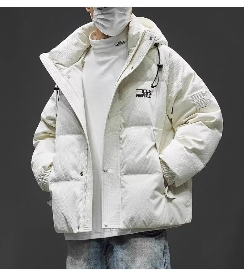 Mens Winter Thick Hooded Duck Down Puffer Jacket Outdoor Oversized Loose Fit Casual Warm Sport Coat With Drop Shoulder Sleeves 251027