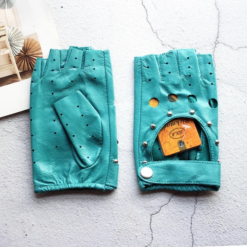 Summer Leather Driving Half Finger Gloves For Womens Fashionable Hollow Out Thin Motorcycle Riding Short Sheepskin Gloves 251027