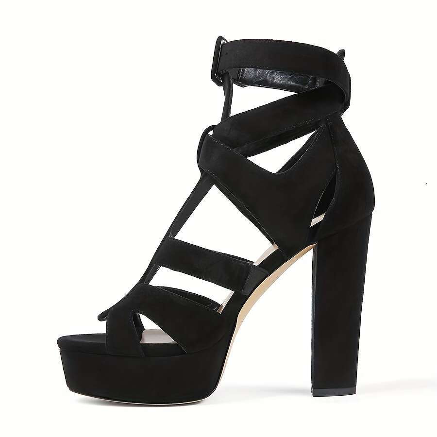 Women's Punk Platform High Heel Shoes Thick Platform, Chunky Block Heels, Open Toe Closure, Cushioned Insole Party, Formal Events, Everyday Black