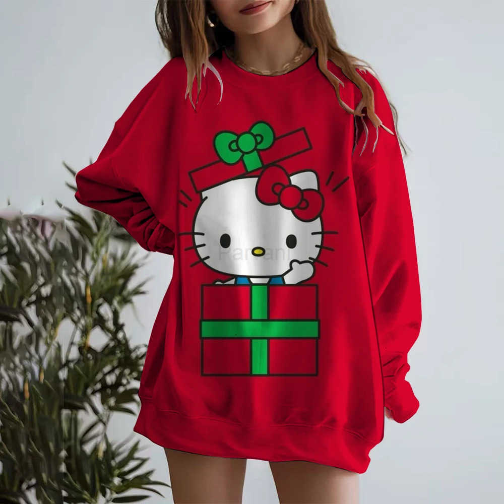 Sanrio Autumn And Winter New Longsleeved Loose Hoodie Hello Kitty print Top Womens Crewneck Sweatshirt Christmas Clothing Hoodie L251028