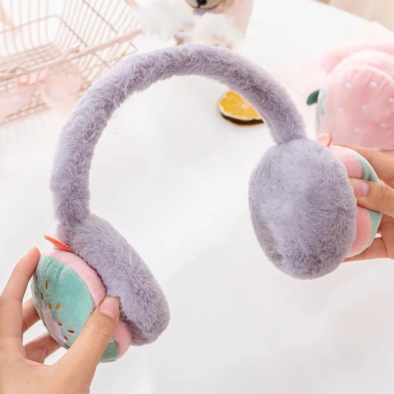 Cute Cartoon Fruit Girls Winter Warm Ear Muffs Fluffy Fold Burger Shape Headphone Earmuffs Soft Cashmere Warmer Fur Earlap 251024