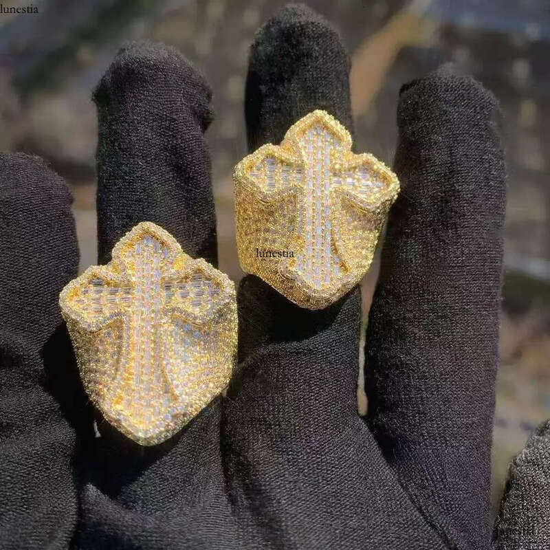 Hip Hop Rapper Men Iced Out Initial Letter Sier Moissanite Personalized Name Pinky Ring