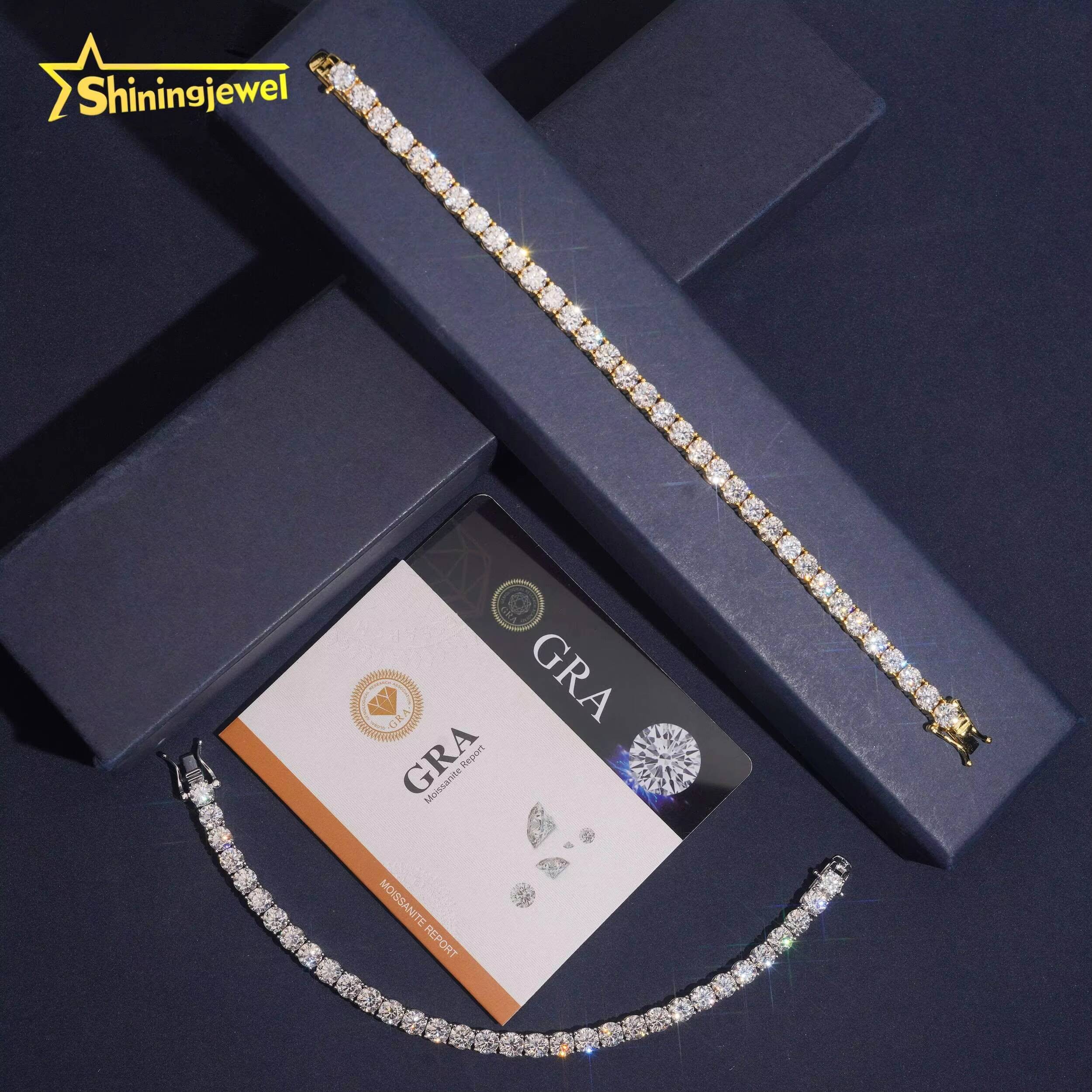 USA Local Stock 5mm D VVS Moissanite Bracelet Iced Out Diamond Hip Hop Men Jewelry 925 Silver Gold Tennis Chain Bracelet