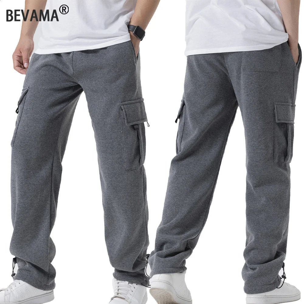 Mens Sweatpants Straight Fit Casual Pants Autumn Winter Men Running Jogger Sports Gym Trousers Solid Color Multipocket 251027