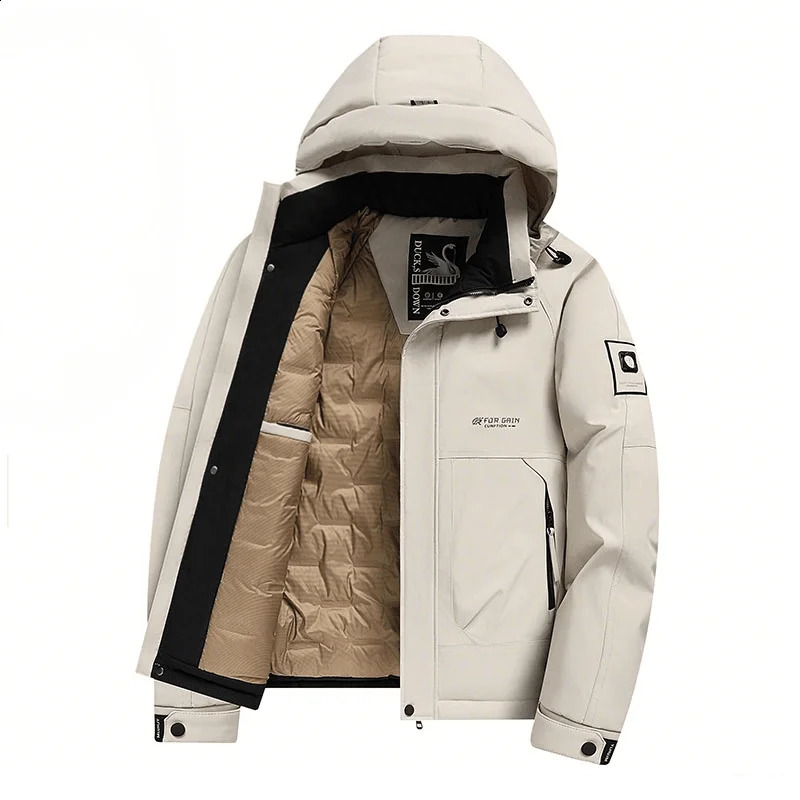 Hooded White Duck Down Jacket Winter Thick Warm Simple Coat Mens Outdoor Casual Multi Color Sizes Available 251027