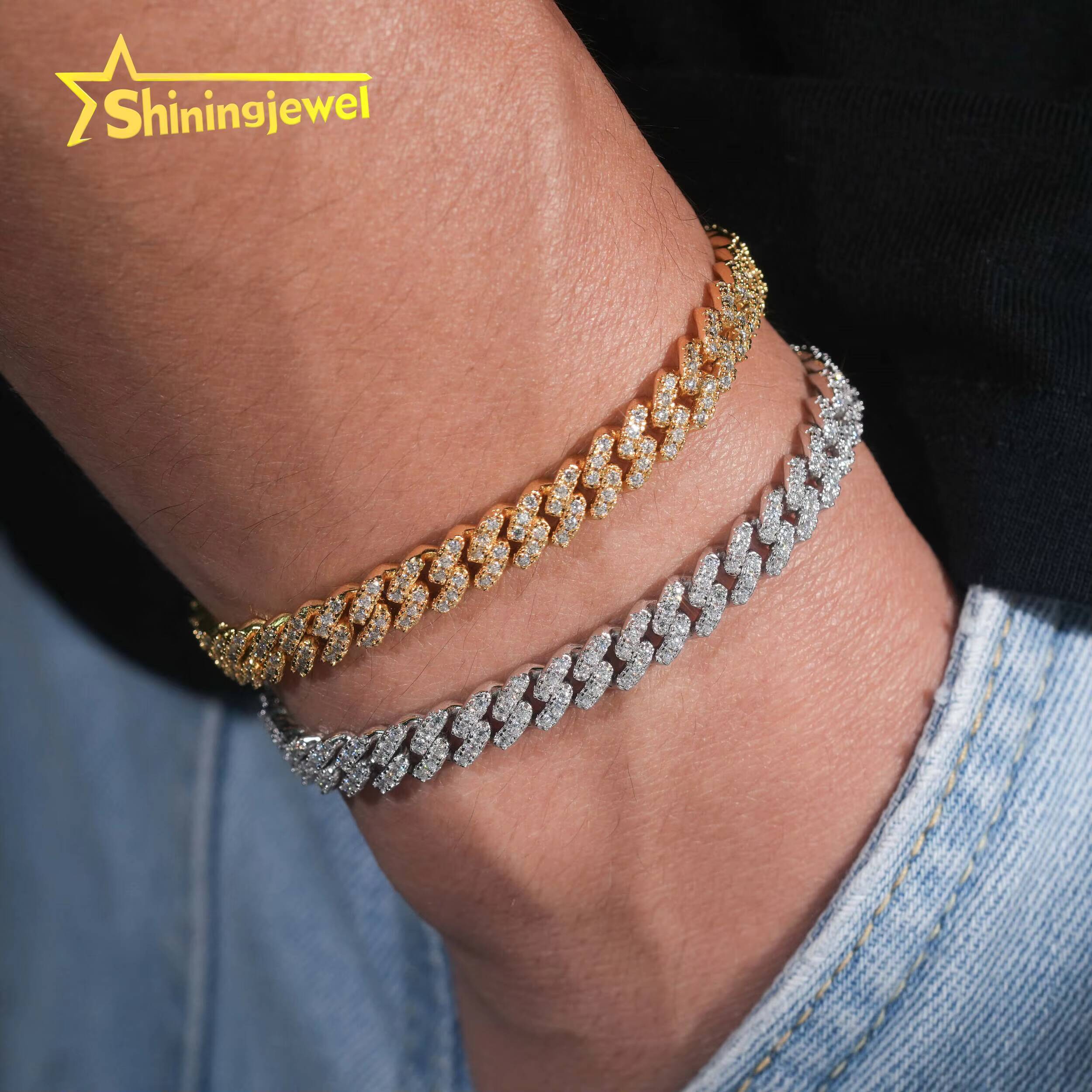 Hip Hop Jewelry 925 Sterling Silver 6mm Fully VVS Moissanite Cuban Bracelet GRA Iced Out Mens Womens Moissanite Bracelet