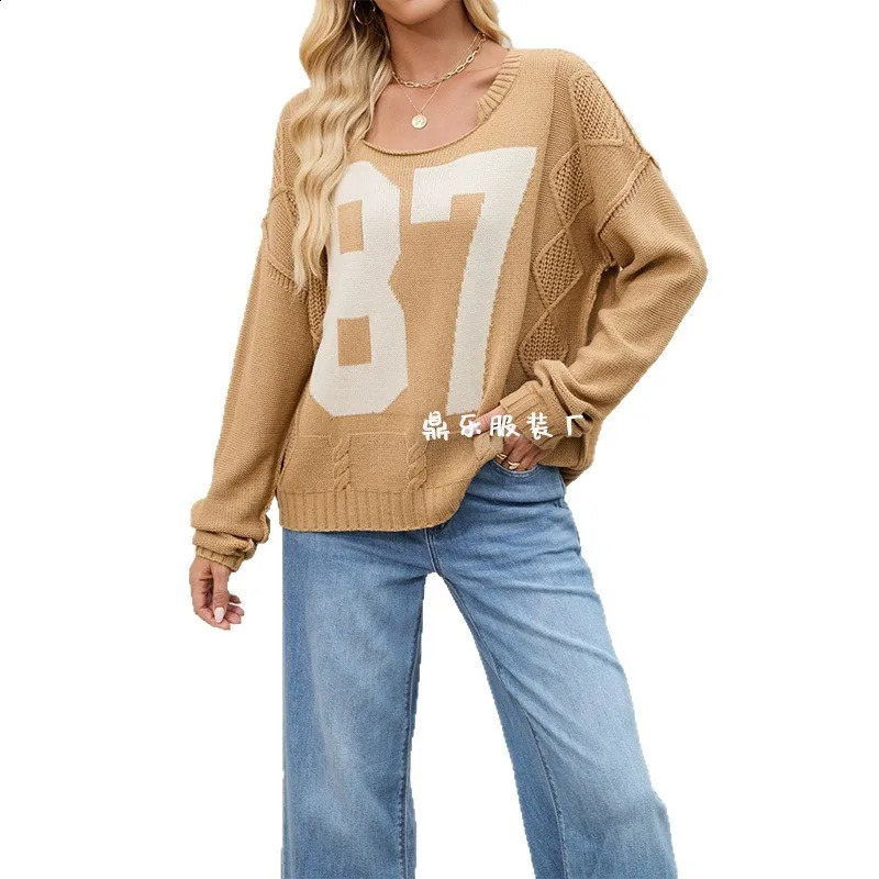 Women Top Pullovers Sweaters Round Neck Full Sleeve Jumpers Y2k Streetwear Elegant Splice Knit Print Letter Autumn Winter 251027