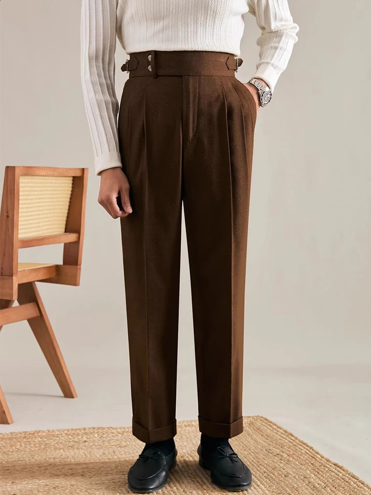 Spring Fall Stylish Mens Trousers Naples Style Vintage Belt Buttoned Design Suit For Men Casual Solid Color Pants 251027