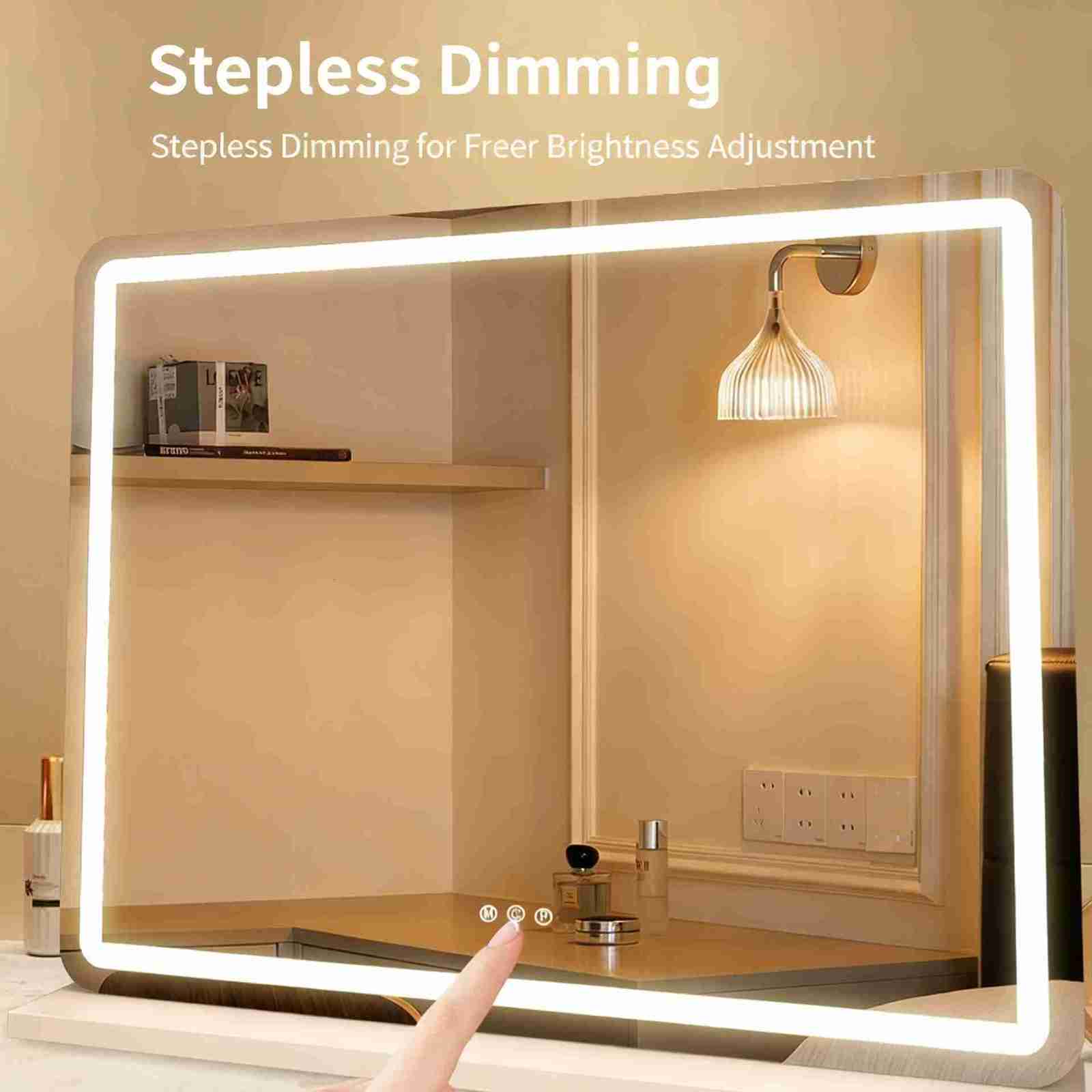 Mirror with lamp table-style large-sized vanity mirror with LED lights. Bedroom trendy product for students and household use C250917