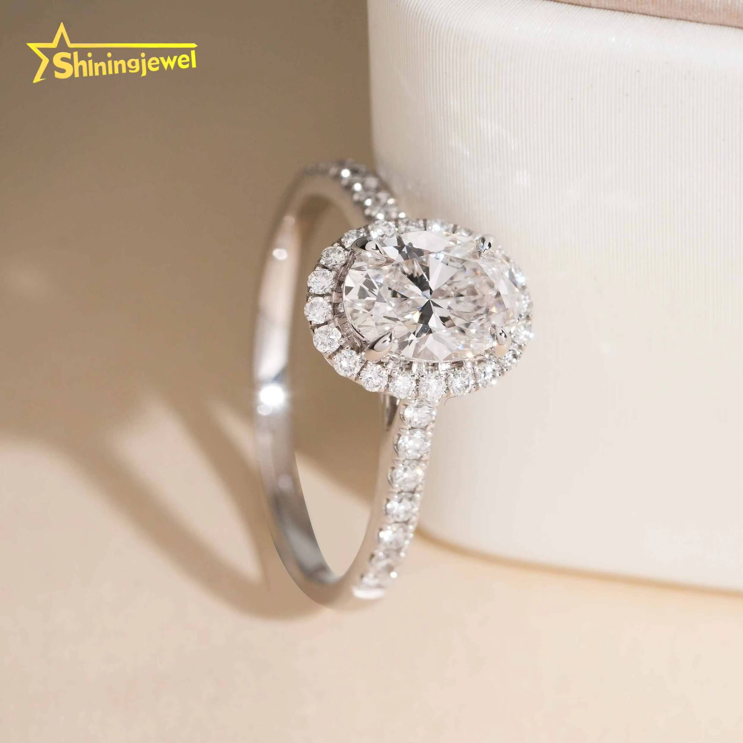 Women Jewelry Oval Cut Diamond Ring 14K Solid White Gold Jewelry Lab Grown Diamond Wedding Engagement Rings IGI Certificate