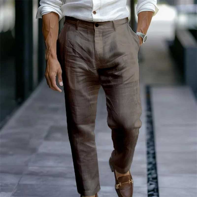 2025 Male Mens Casual Dress Linen Pants Solid White Gray Trouser Plus Size 3xl Mens Elegant Fashion Sweatpants Men Streetwear W251028
