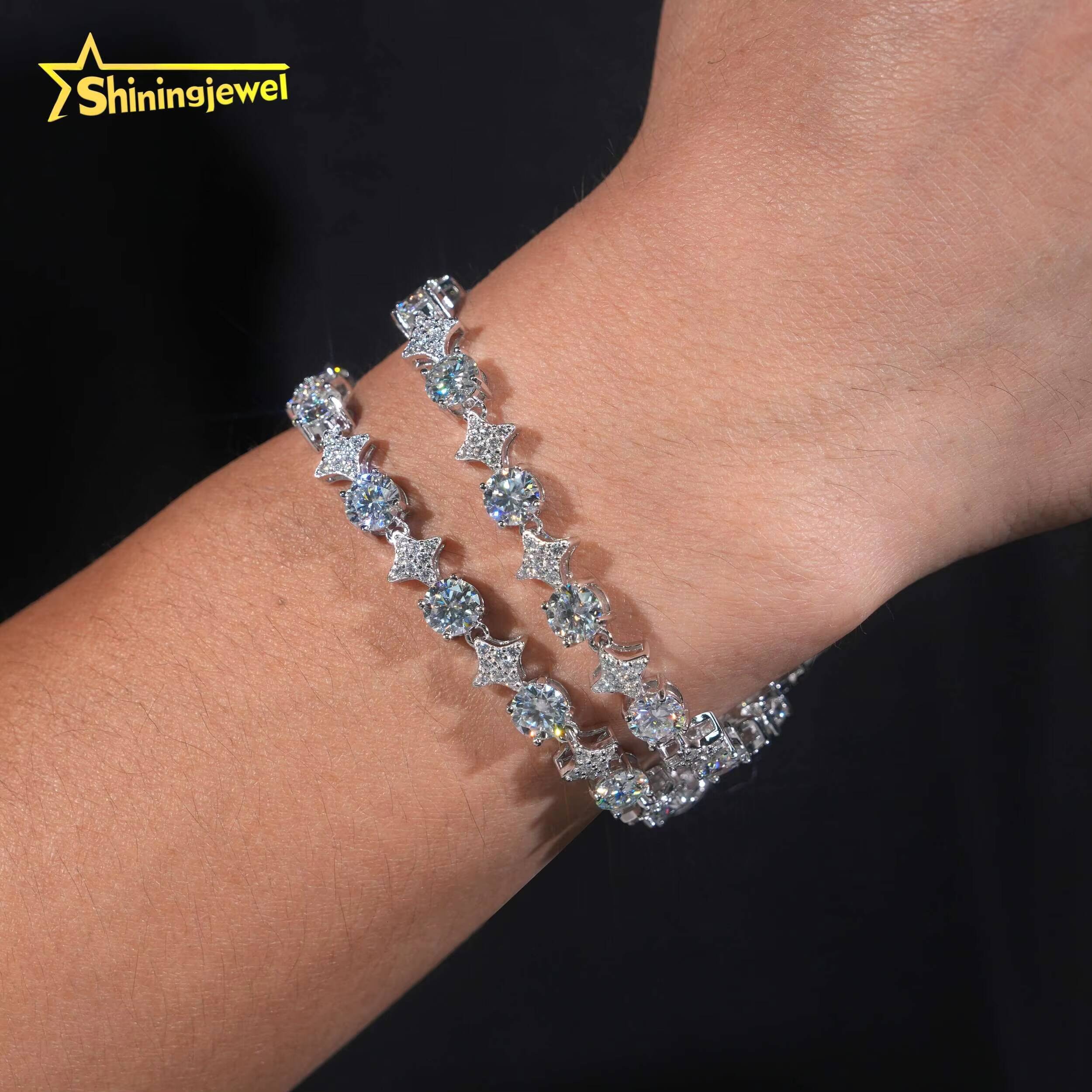 Iced Out Star Shape Tennis Chain 925 Silver Moissanite Bracelet 8mm Tennis Necklace Pass Diamond Tester Moissanite Necklace
