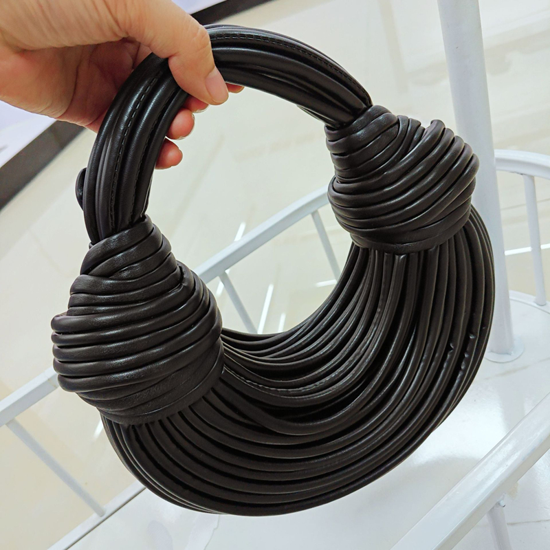 Designer Handwoven Knotted Noodle-Strap Long Shoulder Strap Wristlet Bag - Light Luxury Compact Lightweight Handwoven Knot Design Wristlet with Adjust