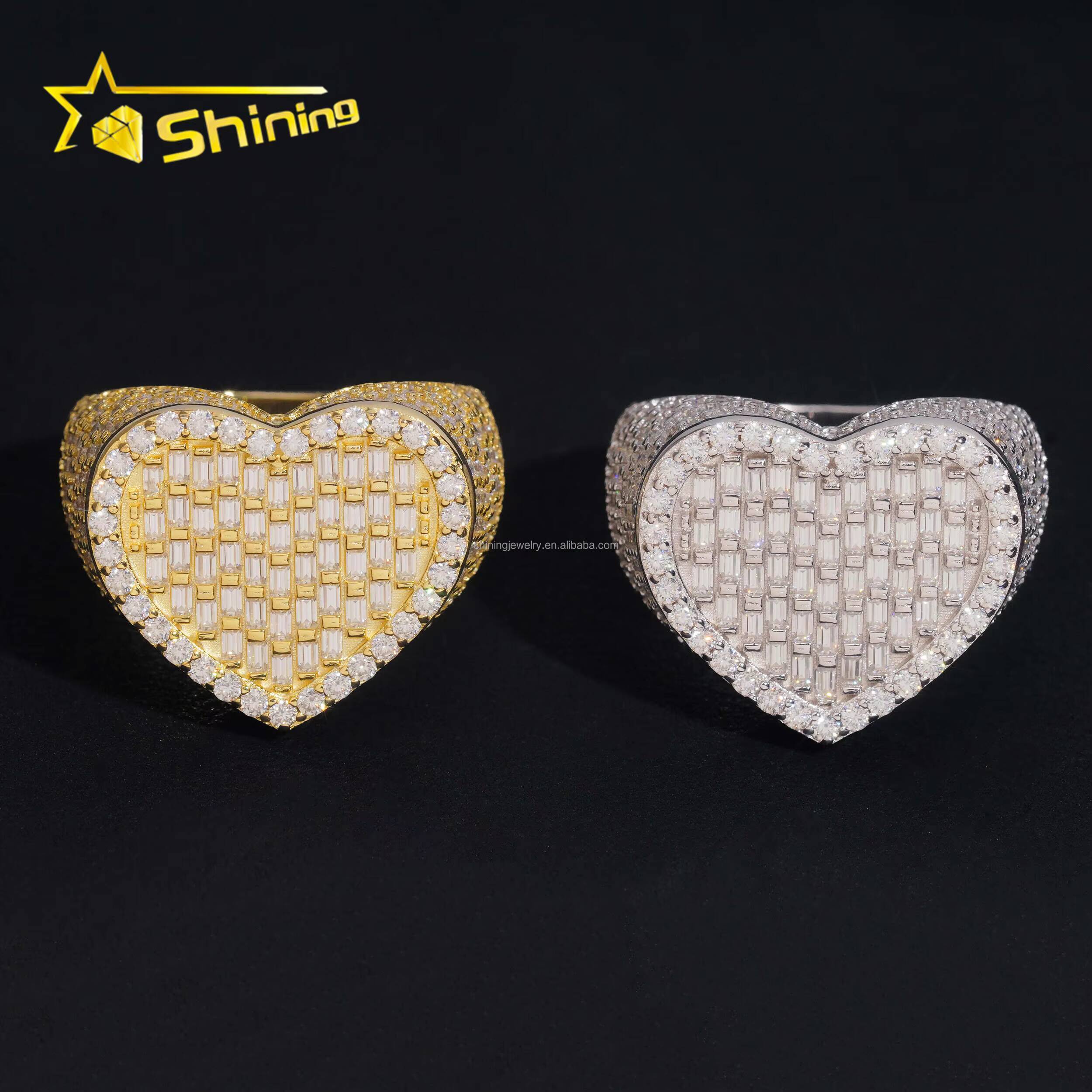 Bulk Stock Drop Shipping Price Hip Hop Fire Jewelry Man S925 Solid Silver Iced Out VVS1 Moissanite Diamond Heart Shape Ring Gift