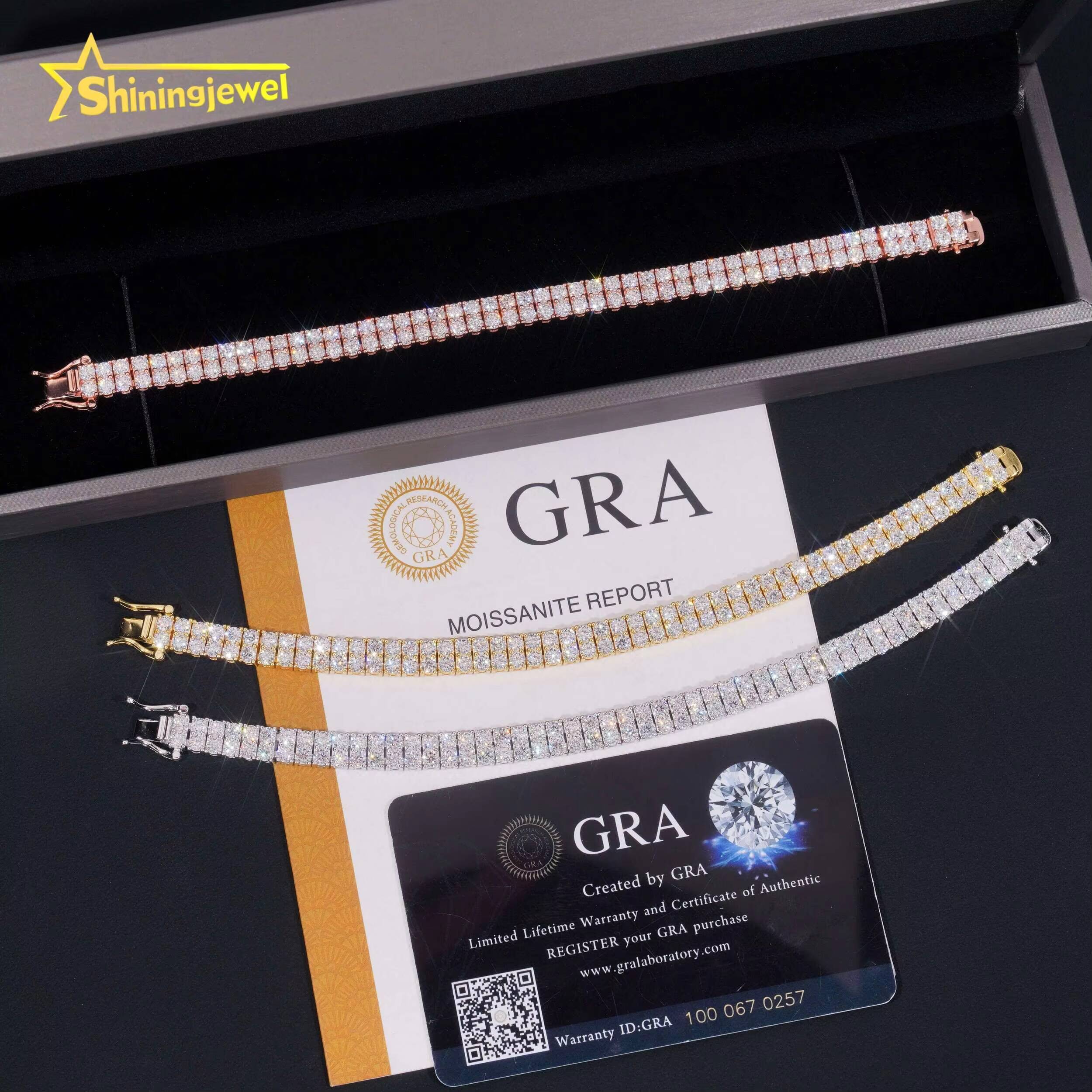 2rows VVS GRA Moissanite Tennis Bracelet Sterling Silver 925 Luxury Gold Plated Moissanite Hip Hop Tennis Chain Jewelry