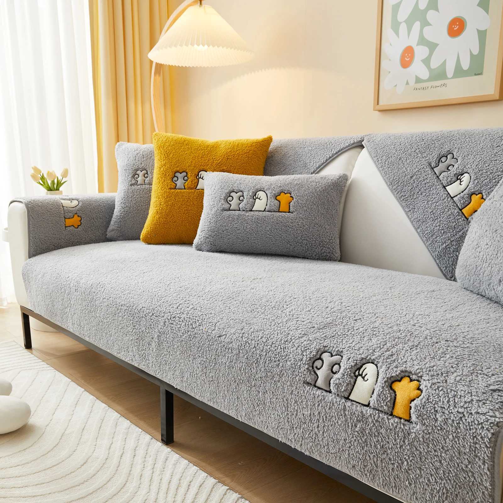 Winter Lamb Wool Sofa Towel Thicken Warm Plush Soft Smooth Sofa Mat Covers for Living Room Solid Color Antislip Couch Cover C251028