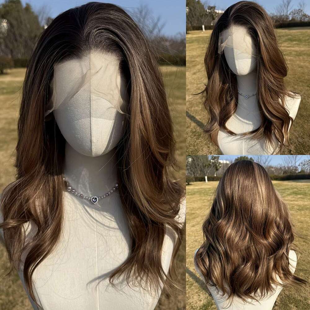 22-Inch Brown Attractive Synthetic Lace Front Wig-High-Definition Transparent 13X4 Front, Non-Adhesive, Pre-Combed Hair Line-Ideal Fashionable Women G