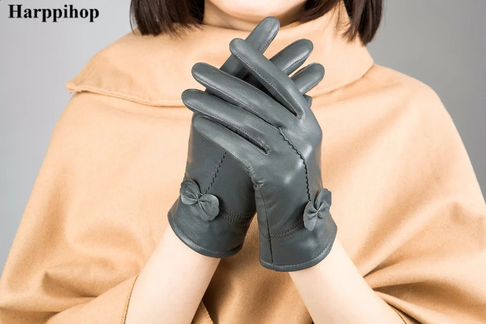 2025 womens genuine leather gloves red sheepskin gloves autumn and winter fashion female windproof gloves 251027