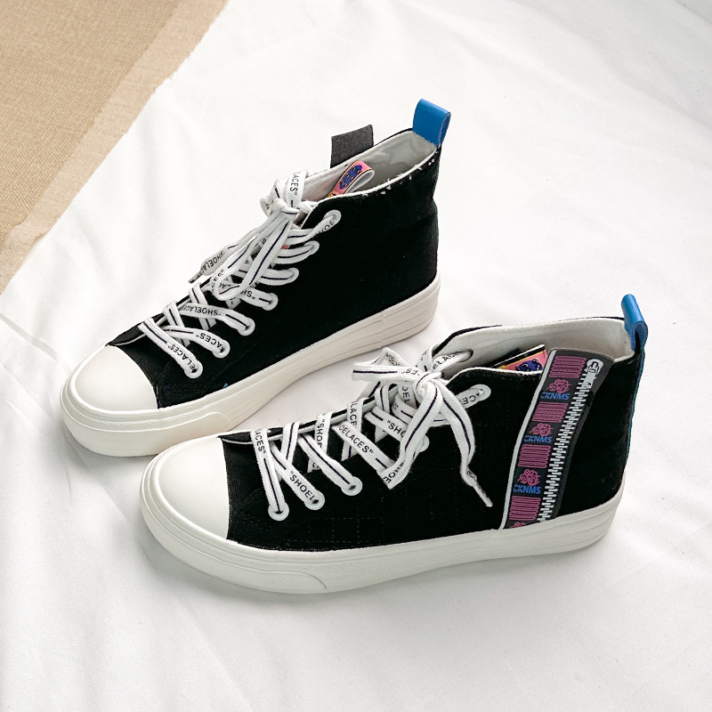 2025High-top canvas shoes women's autumn new platform black trend casual color-blocking student fashion