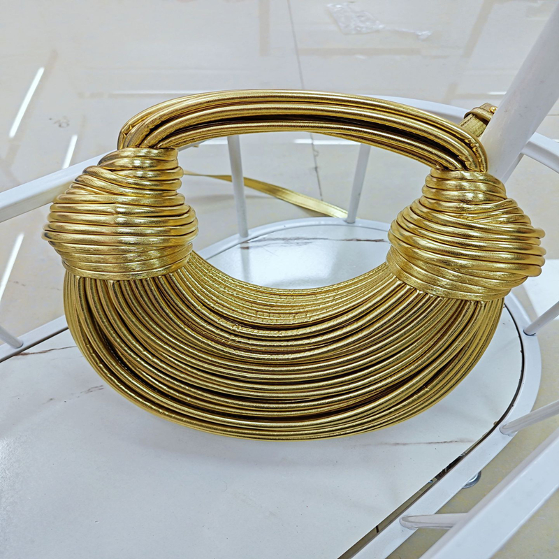 Designer Handwoven Knotted Noodle-Strap Long Shoulder Strap Wristlet Bag - Light Luxury Compact Lightweight Handwoven Knot Design Wristlet with Adjust