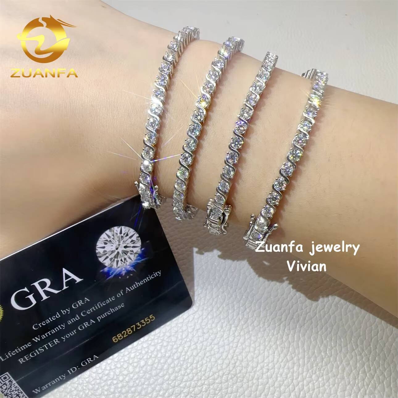 3mm VVS Moissanite Diamond Hip Hop Jewelry Iced Out 925 Sterling Silver Pass Diamond Tester Tennis Chain Bracelet