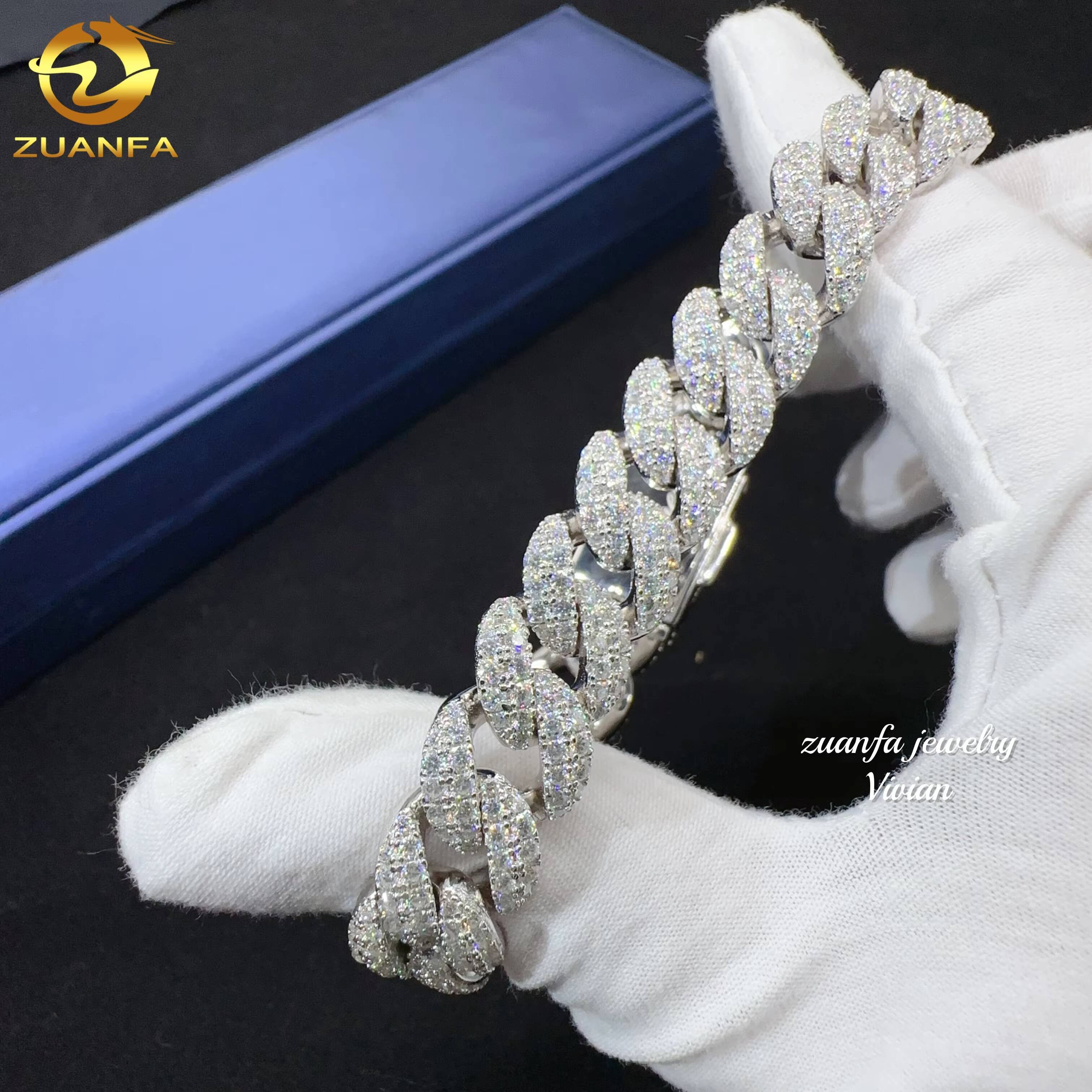 Fashion Fine Jewelry Sterling Silver 925 Vvs Moissanite Lab Diamond Hip Hop Iced Out Jewelry 12mm Cuban Link Chain Bracelet Men