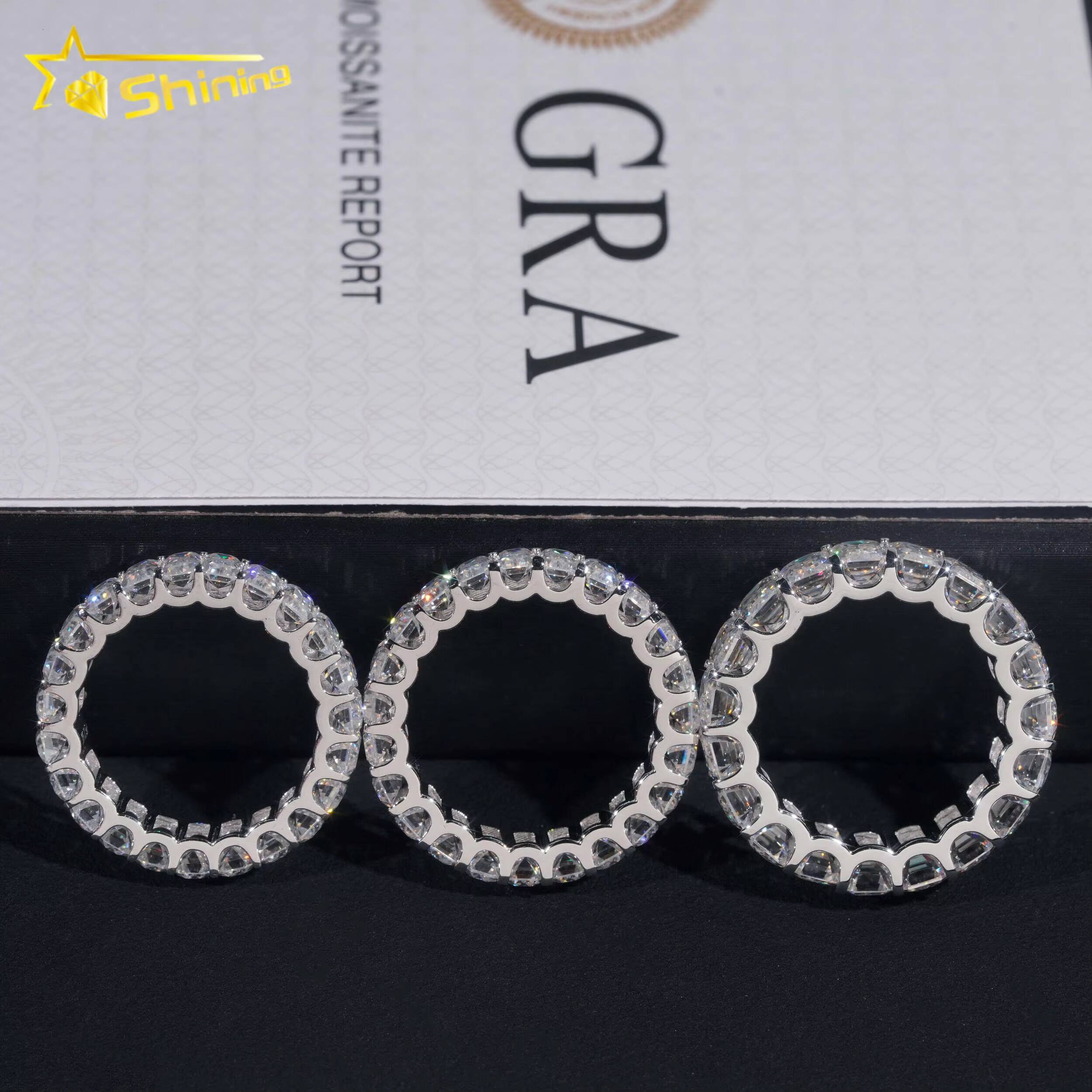 Classic Pass Tester Hip Hop Fine Jewelry 925 Sterling Silver Fully Iced Eternity Emerald Cut Band Ring Moissanite Iced Out Ring