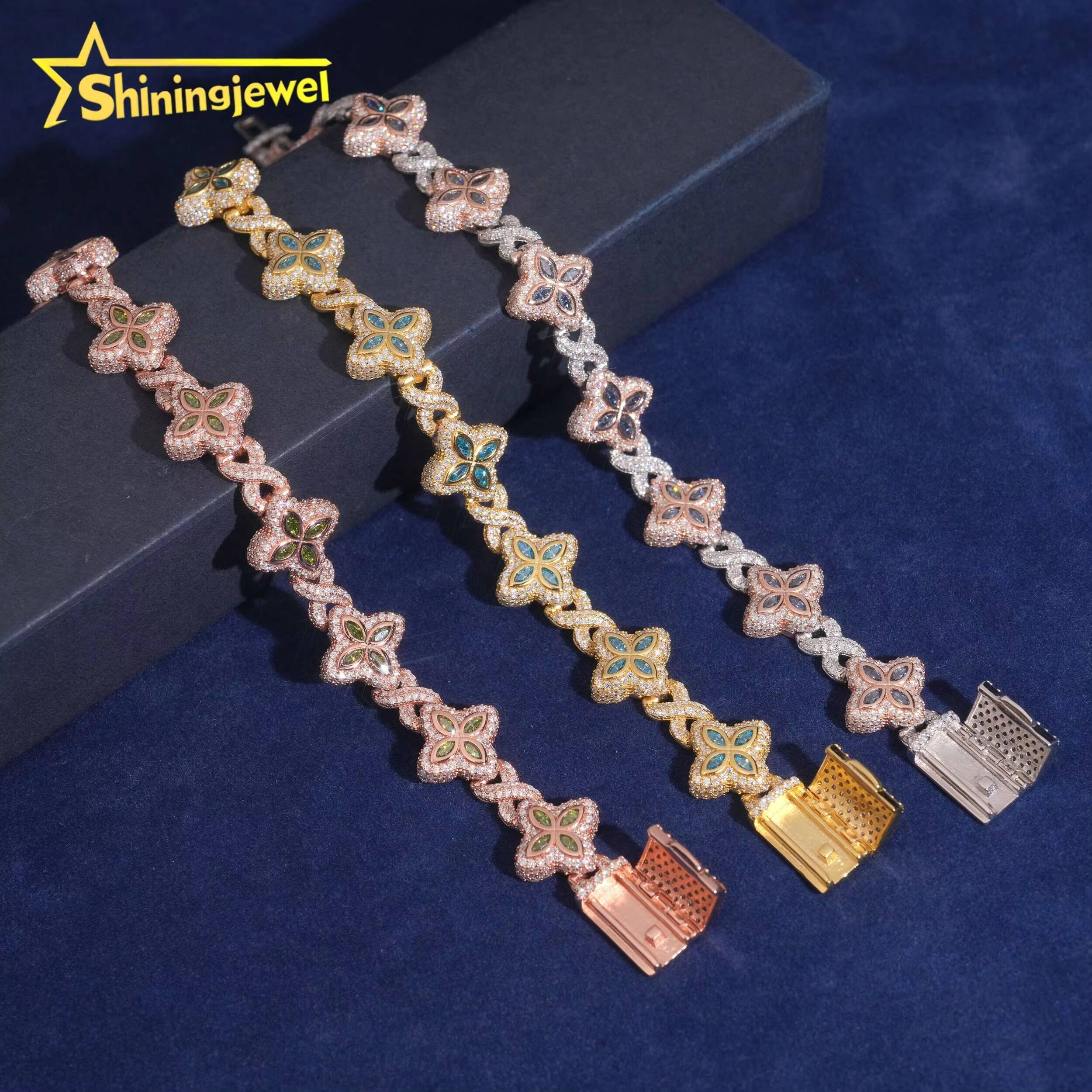 15mm Marquise Cut Color Moisasnite Cuban Bracelet 925 Silver Moissanite Diamond Bracelet Hip Hop Jewelry