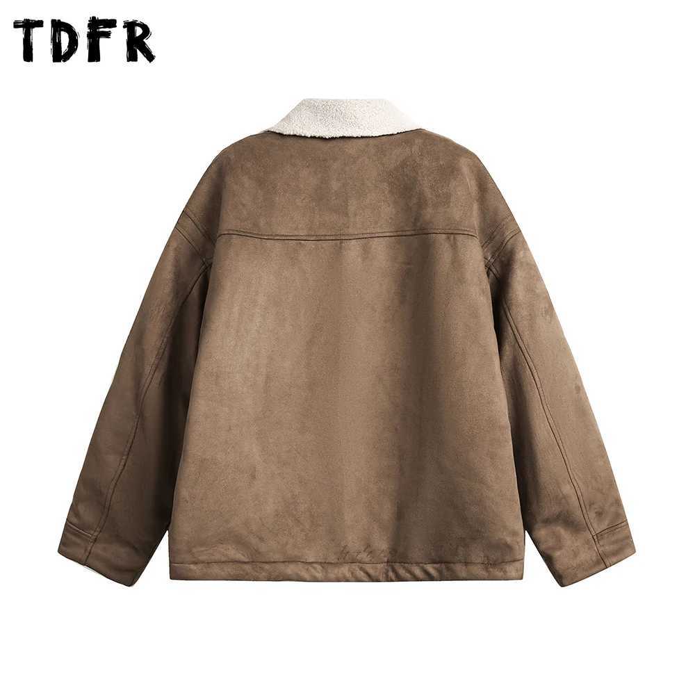 Retro Suede Quilted Jacket Mens Letter Winter Casual Loose Fur Collar Long Sleeve Outerwear Man Padded Jacket J251028