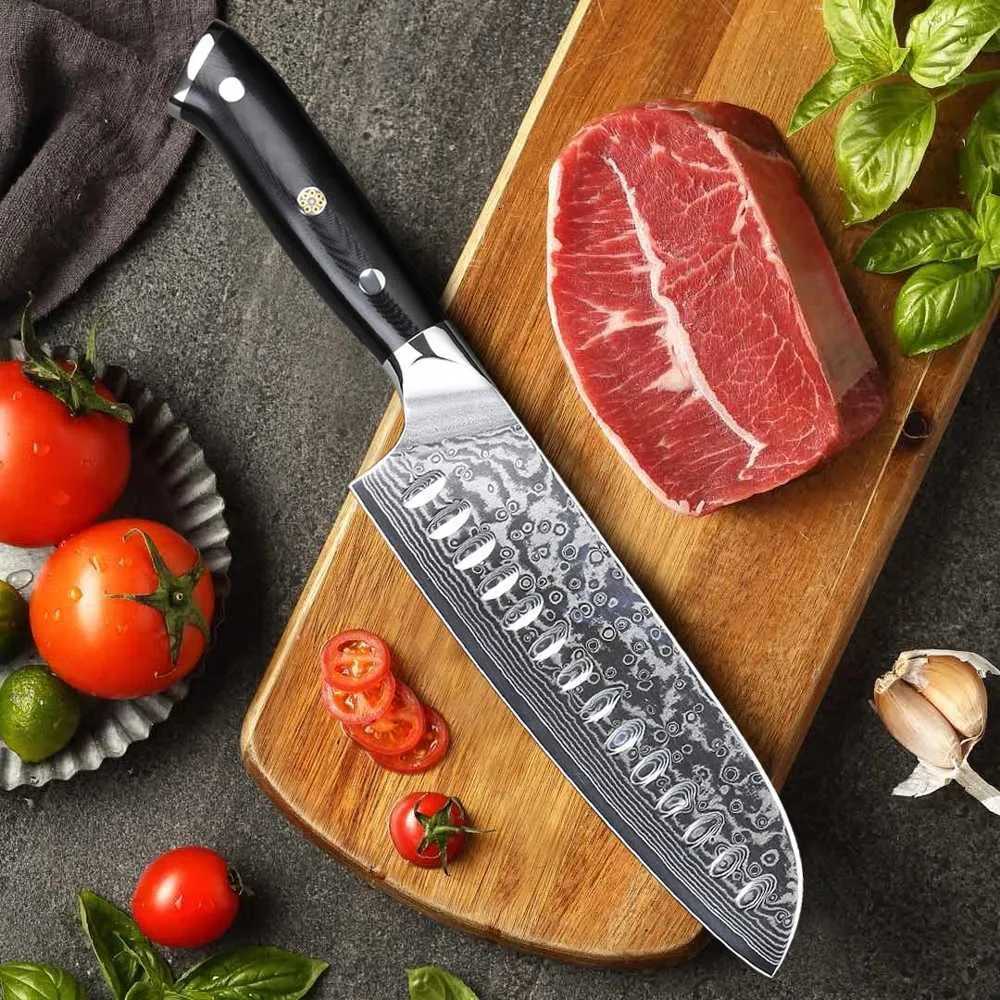 TURWHO 7 Japanese Santoku Knife Damascus Steel Professional Chef Knife Sliced Meat Chop Beef Kitchen Cooking Tool W250208