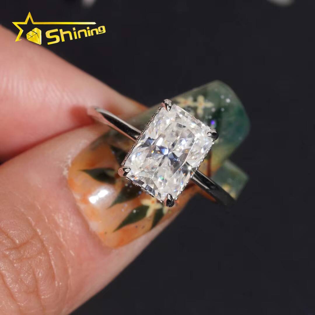 New Customized Moissanite Engagement Ring for Women 925 Sterling Silver 3CT Radiant Cut Moissanite Diamond Ring
