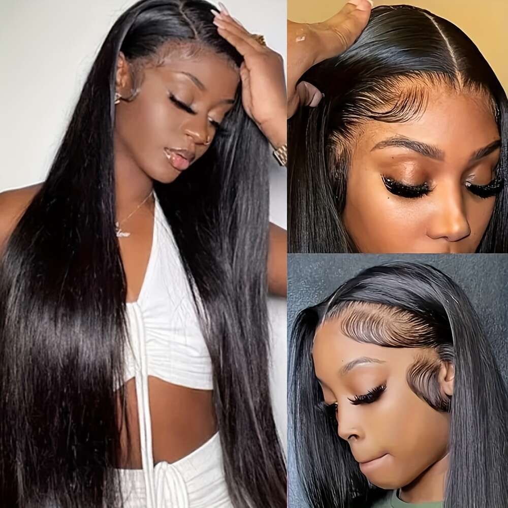 12A High Quality 13X6 Transparent Frontal Wig Pre Plucked Hairline India Remy Straight Lace Front Human Hair Wigs For Women 180% Density Natural Color